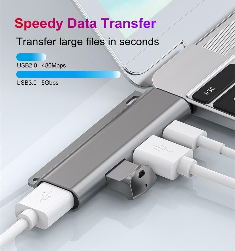 NÖRDIC 4-ports USB-C Hub 2xUSB-A 2.0, 1xUSB-A 3.1, 1xUSB-C 3.1