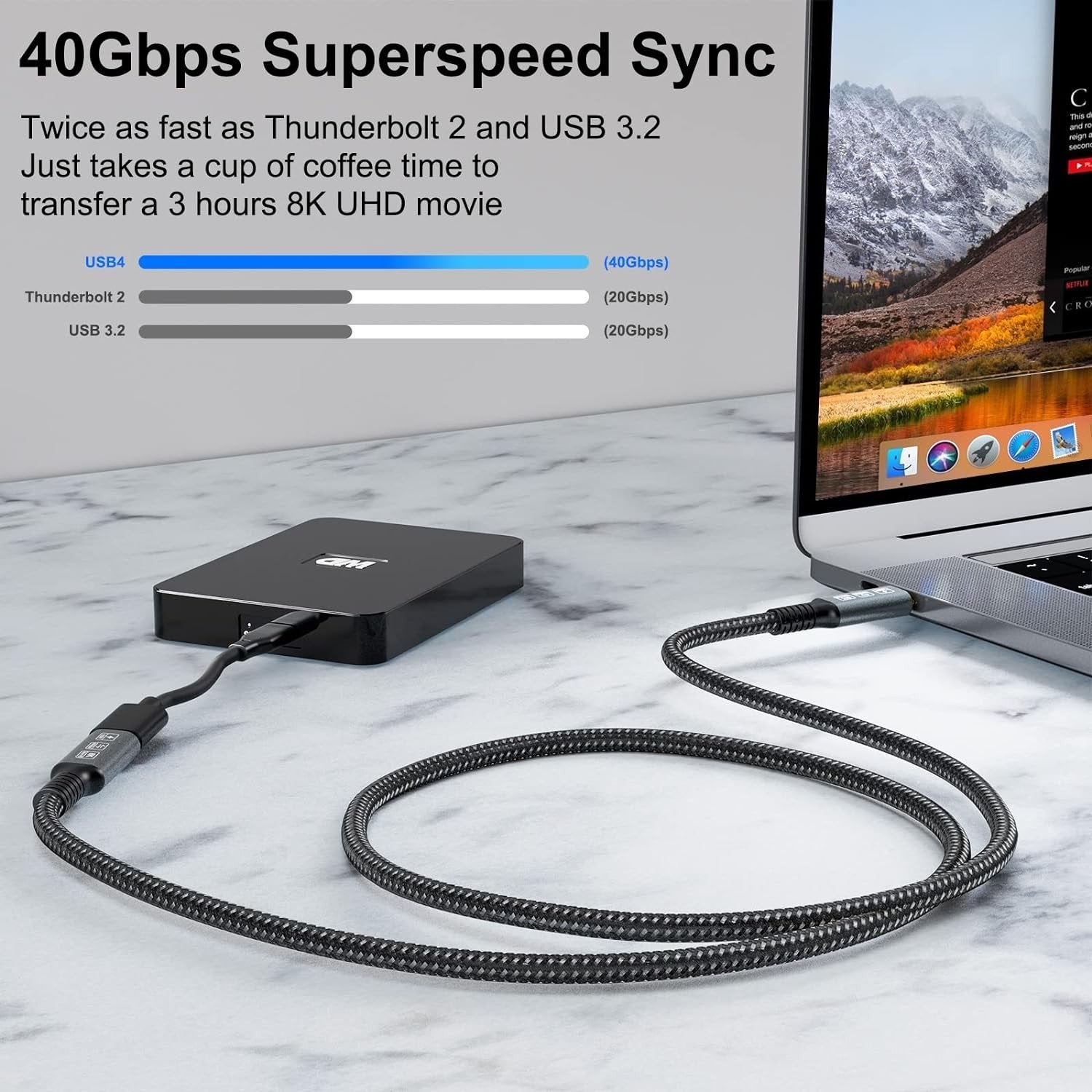 NÖRDIC USB 4 forlængerkabel 25cm 40Gbps 240W 4K80Hz Rabat